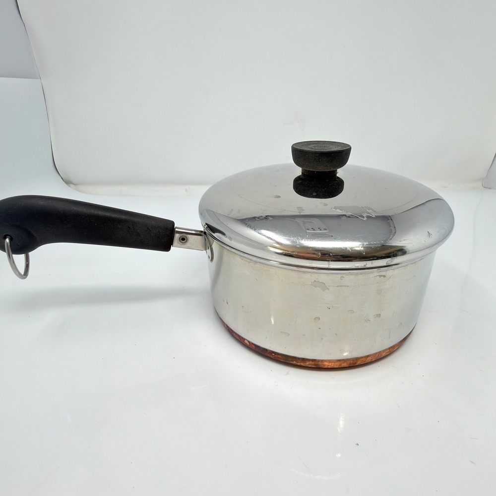 Vintage Revere Ware 2 Qt Copper Bottom Saucepan Pot Lid Stainless Steel Clinton